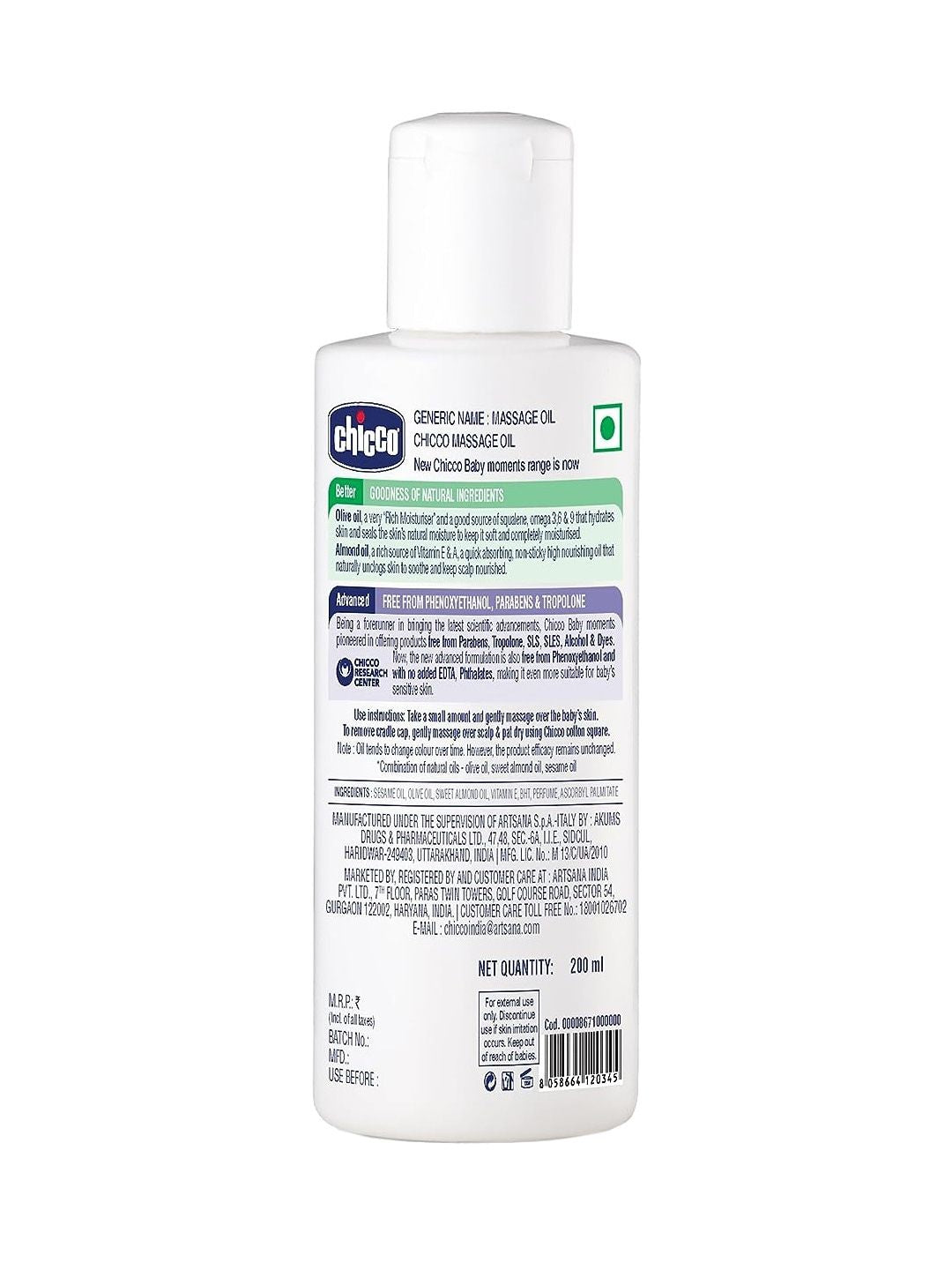 Chicco Baby Moments Moisturizing Massage Oil with Olive & Almond Oil