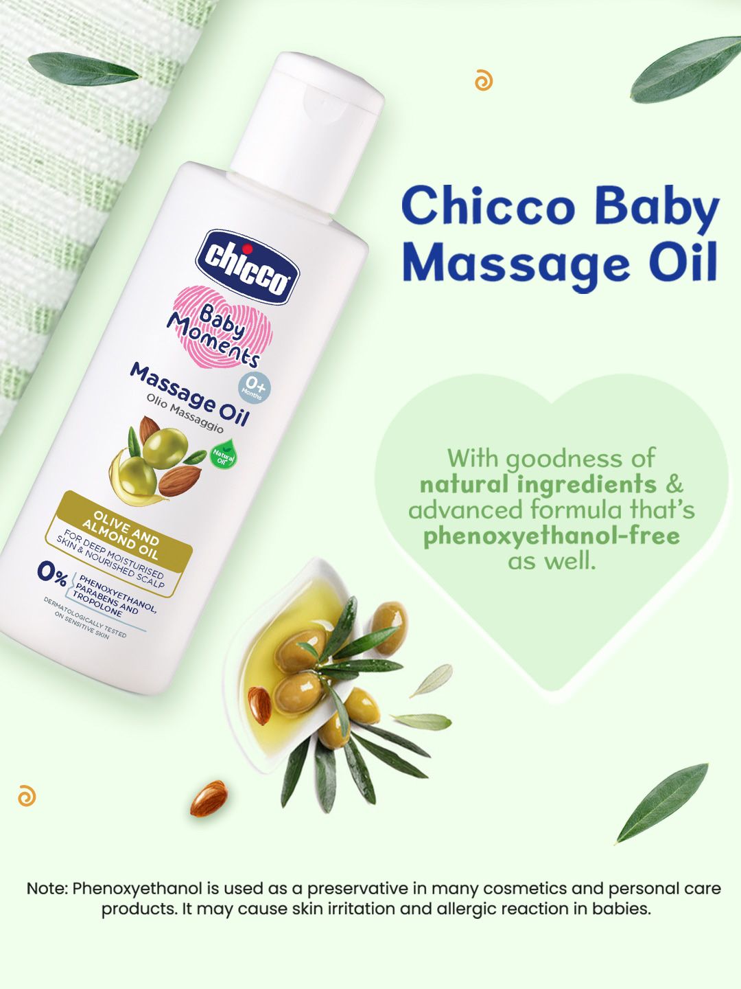 Chicco Baby Moments Moisturizing Massage Oil with Olive & Almond Oil