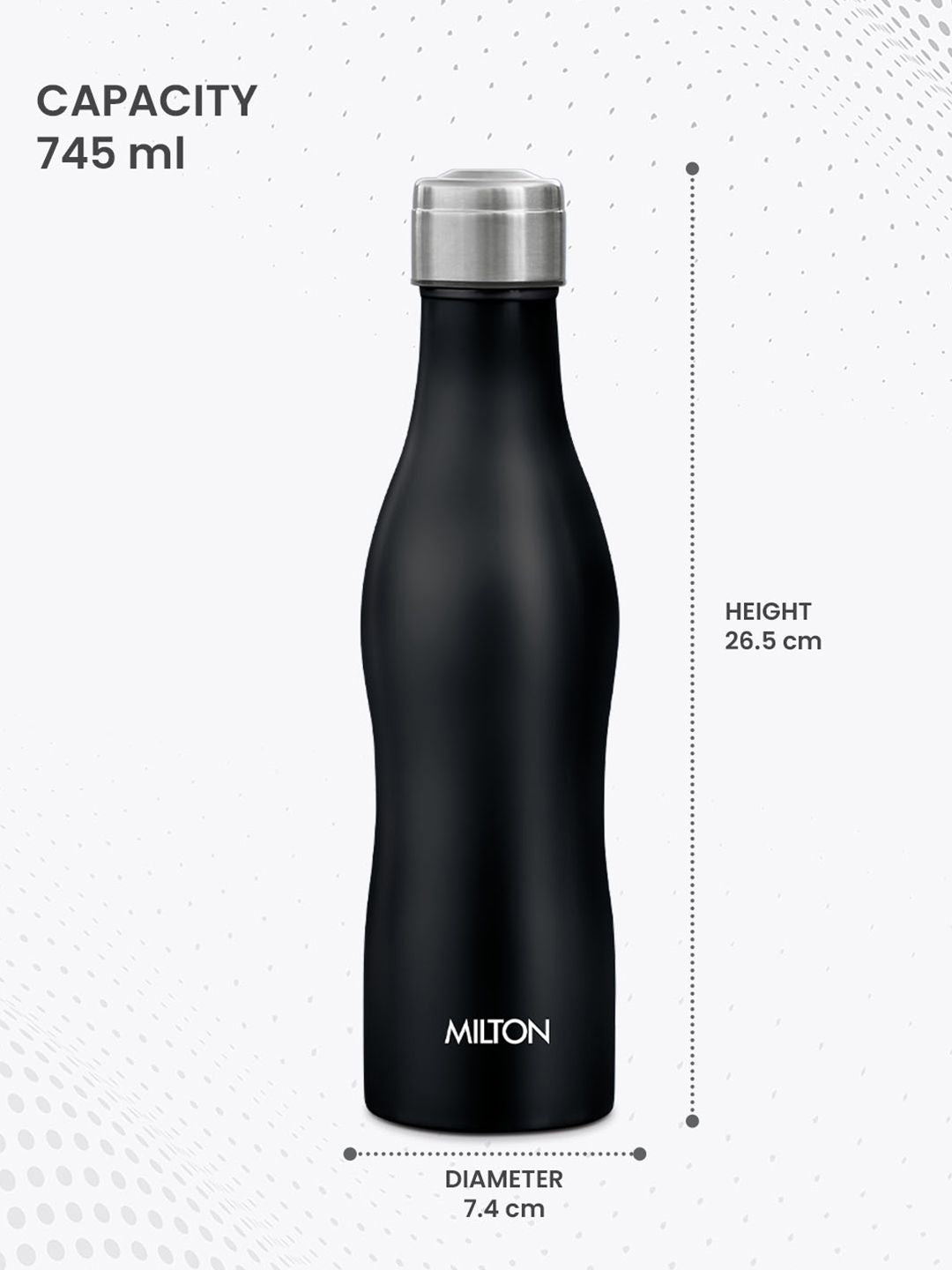 Milton Black Campa 800 Single Wall Stainless Steel Water Bottle