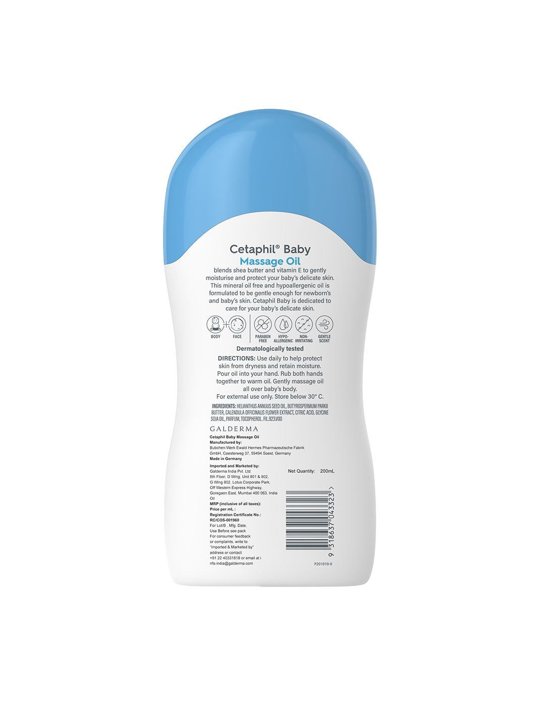 Cetaphil Baby Massage Oil with Sunflower Seed Oil for 24Hr Hydration - 200 ml