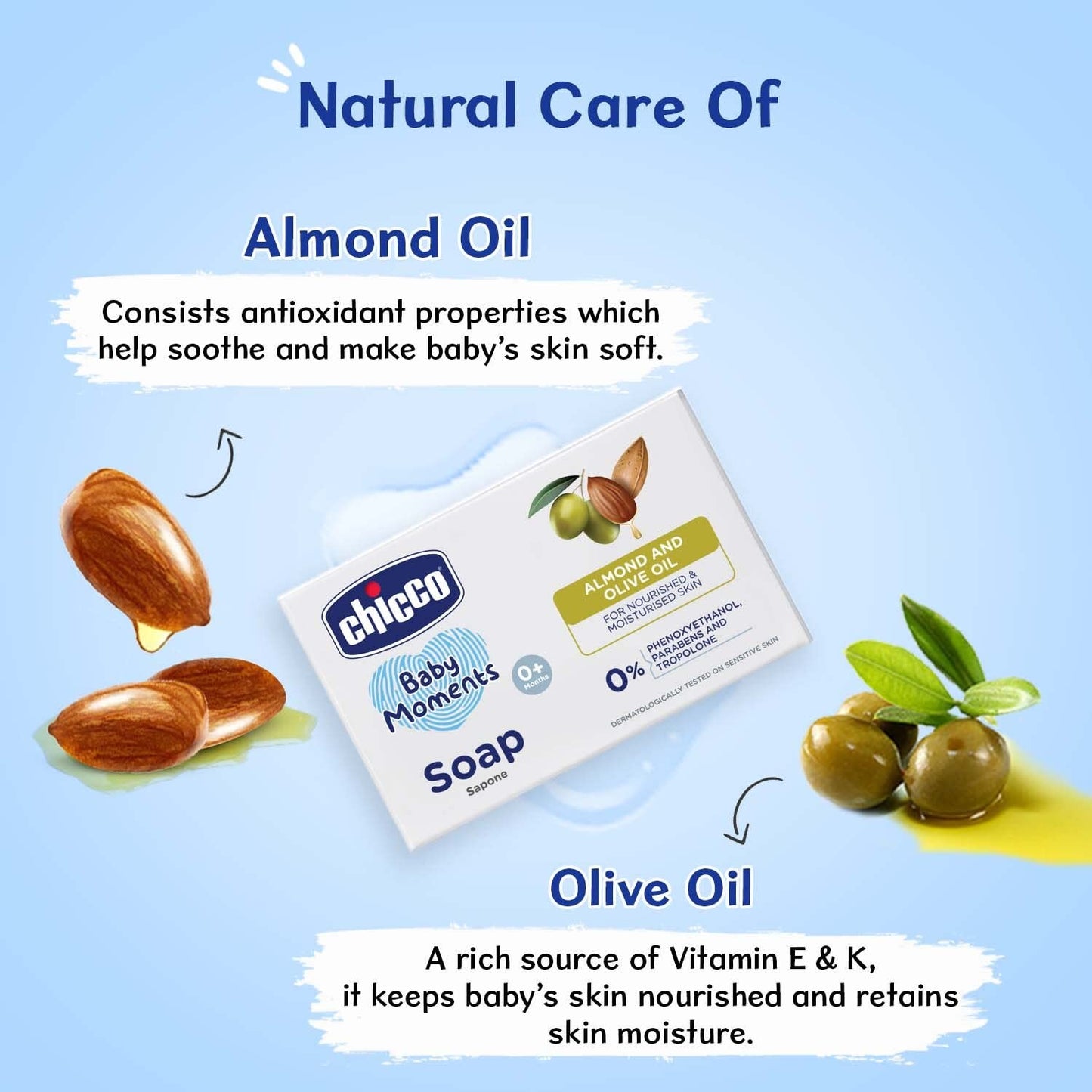 Chicco Baby Moments Bathing Soap for Babies with Almond & Olive Oil