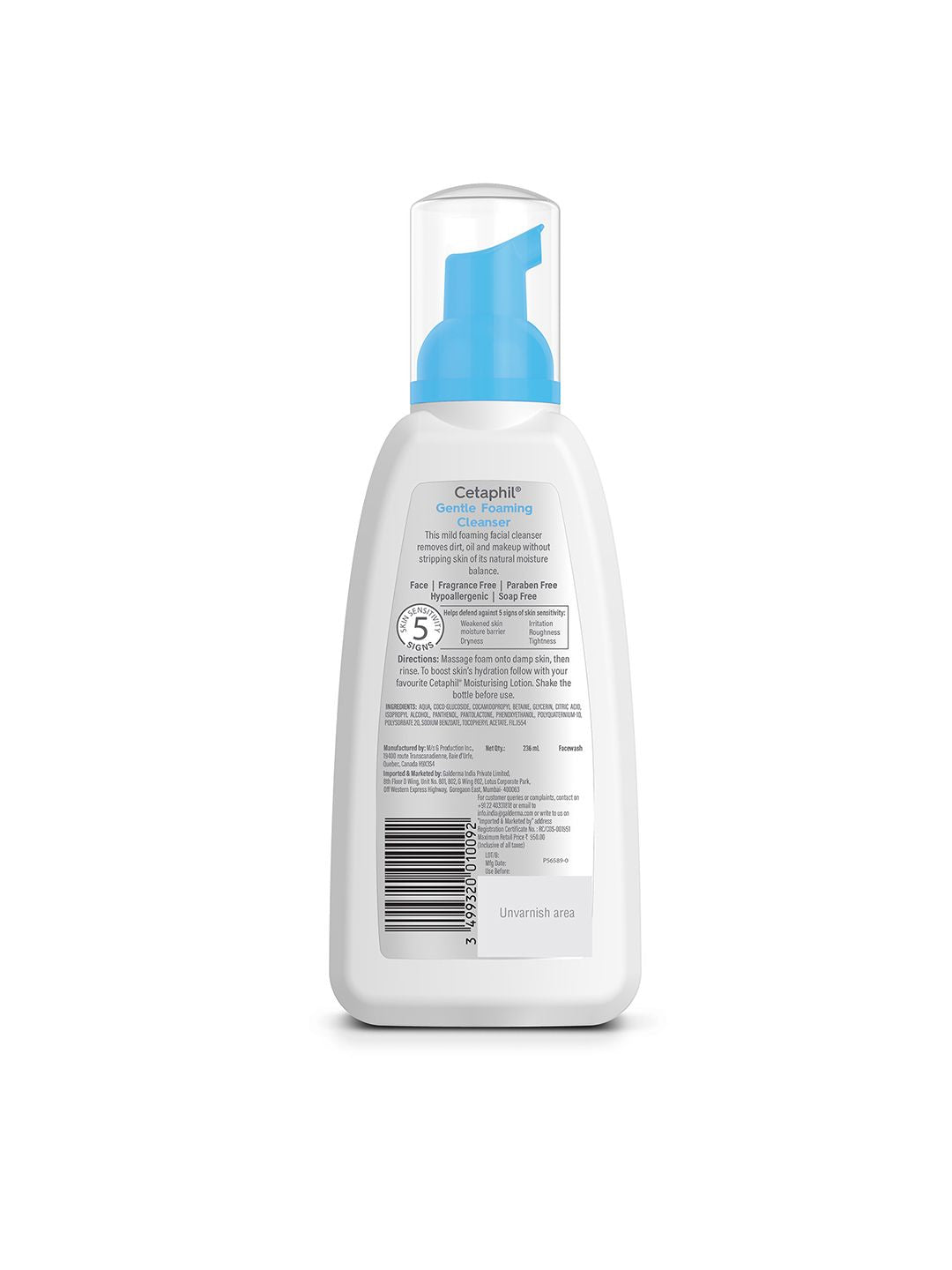 Cetaphil Gentle Foaming Face Wash Cleanser for All Skin Types with Vitamin E & B5 - 136 ml