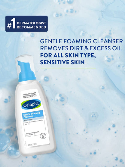 Cetaphil Gentle Foaming Face Wash Cleanser for All Skin Types with Vitamin E & B5 - 136 ml