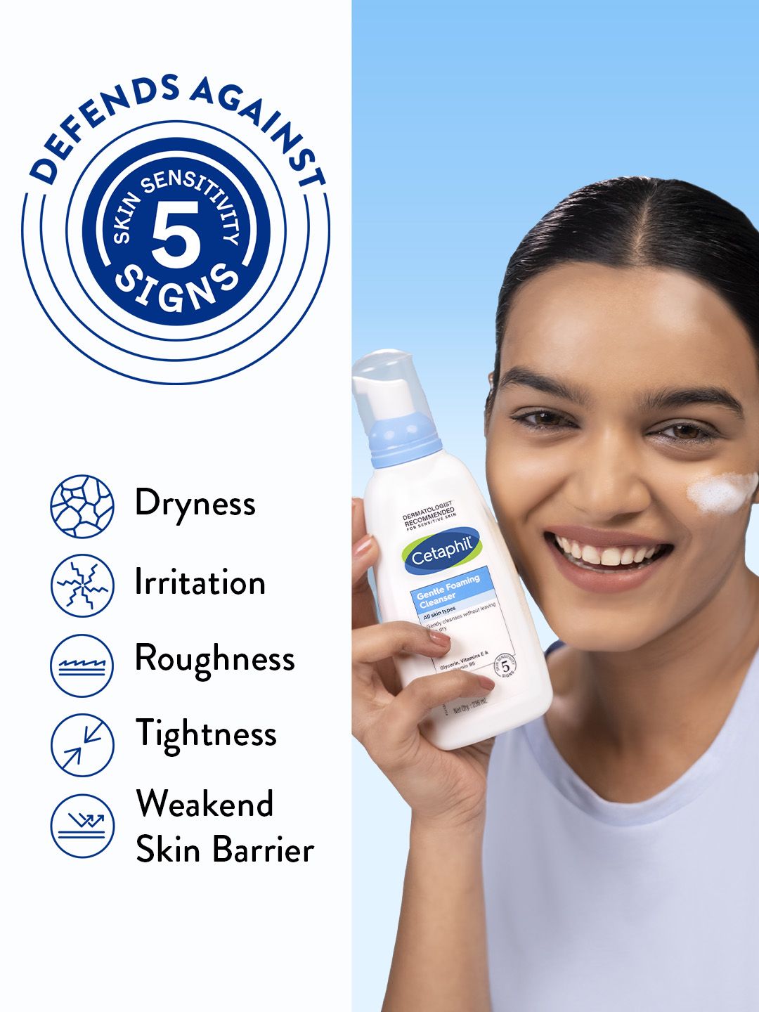 Cetaphil Gentle Foaming Face Wash Cleanser for All Skin Types with Vitamin E & B5 - 136 ml