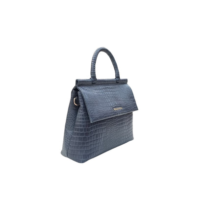 Carybu Blue Leather Ladies Hand-Bag Large