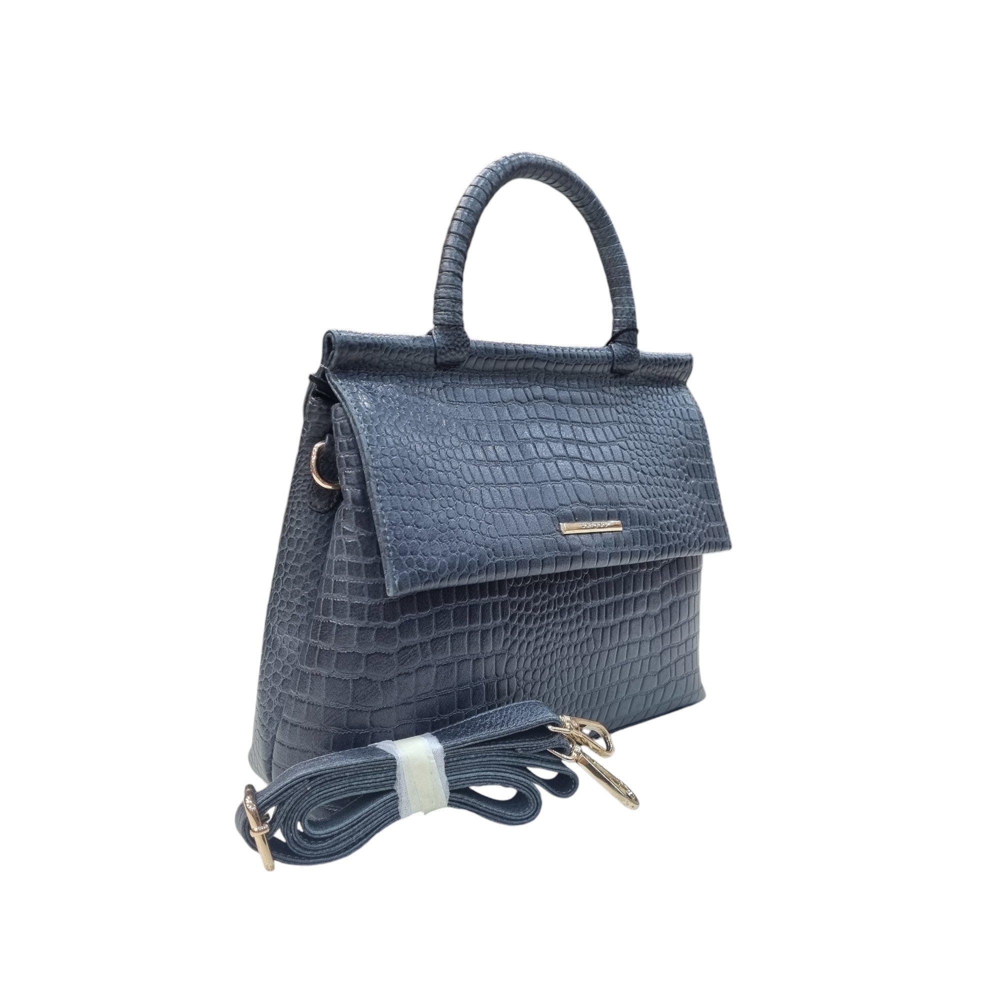 Carybu Blue Leather Ladies Hand-Bag Large