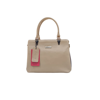 Carybu Designer Leather Hand-Bag Beige Color Small