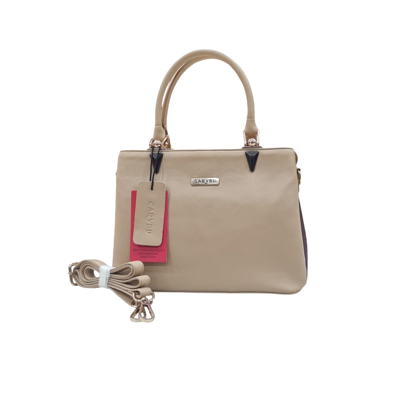 Carybu Designer Leather Hand-Bag Beige Color Small