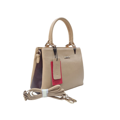 Carybu Designer Leather Hand-Bag Beige Color Small