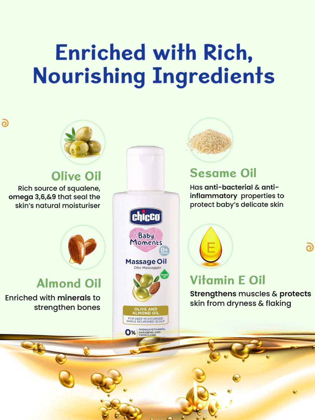 Chicco Baby Moments Moisturizing Massage Oil with Olive & Almond Oil
