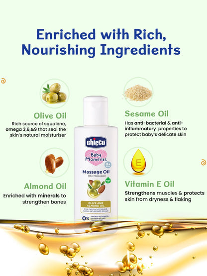Chicco Baby Moments Moisturizing Massage Oil with Olive & Almond Oil
