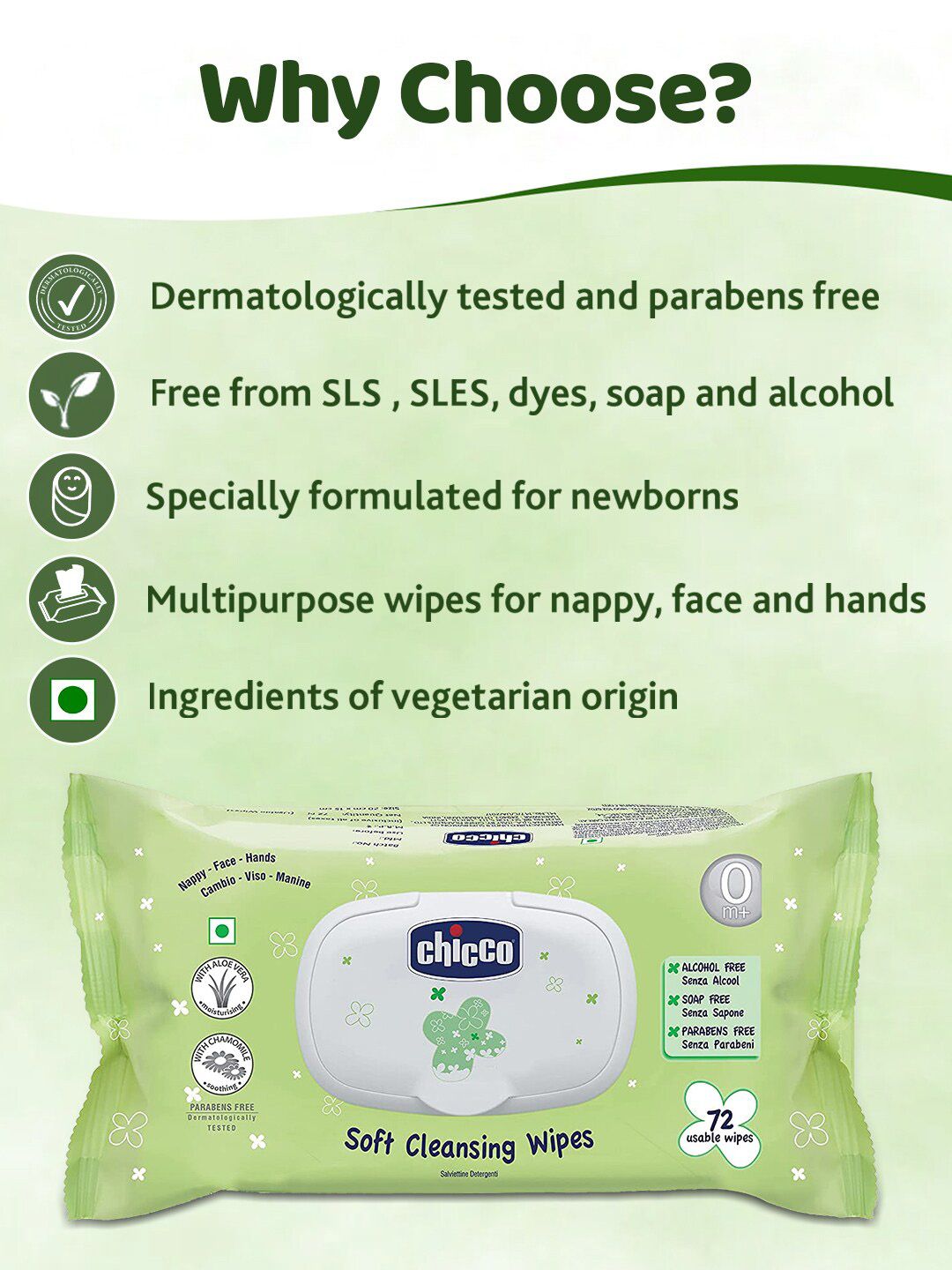 Chicco Baby Moments Soft Cleansing Wipes For Nappy Face & Hands