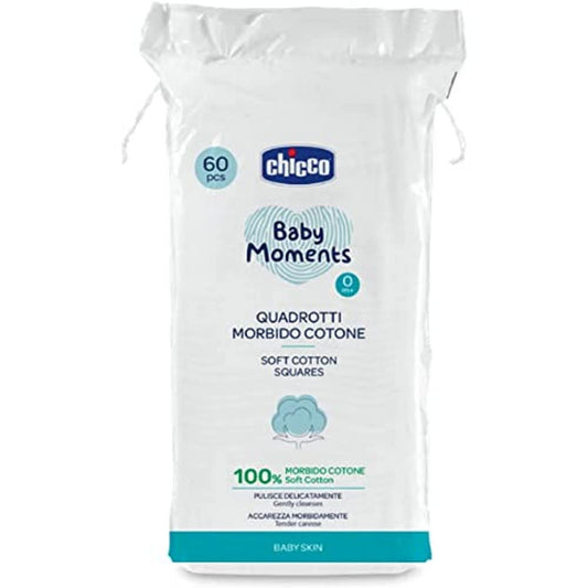 Chicco Baby Moments 100% Soft Cotton Squares (60 Pcs) for Cleaning and Baby Care