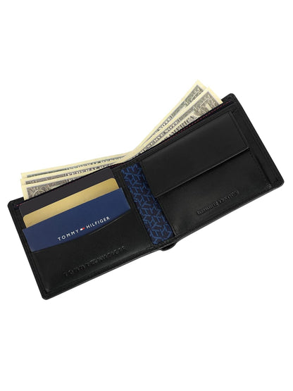 Tommy Hilfiger Arke Mens Leather Global Coin Wallet Print Black