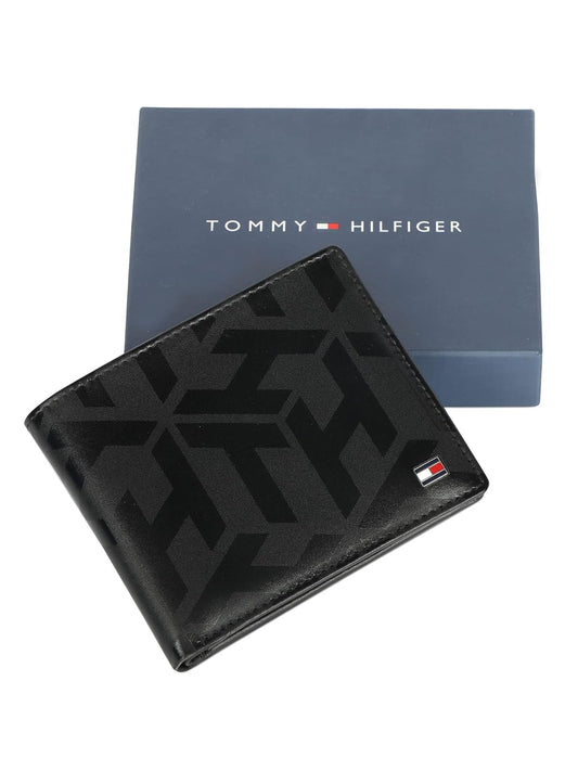 Tommy Hilfiger Arke Mens Leather Global Coin Wallet Print Black