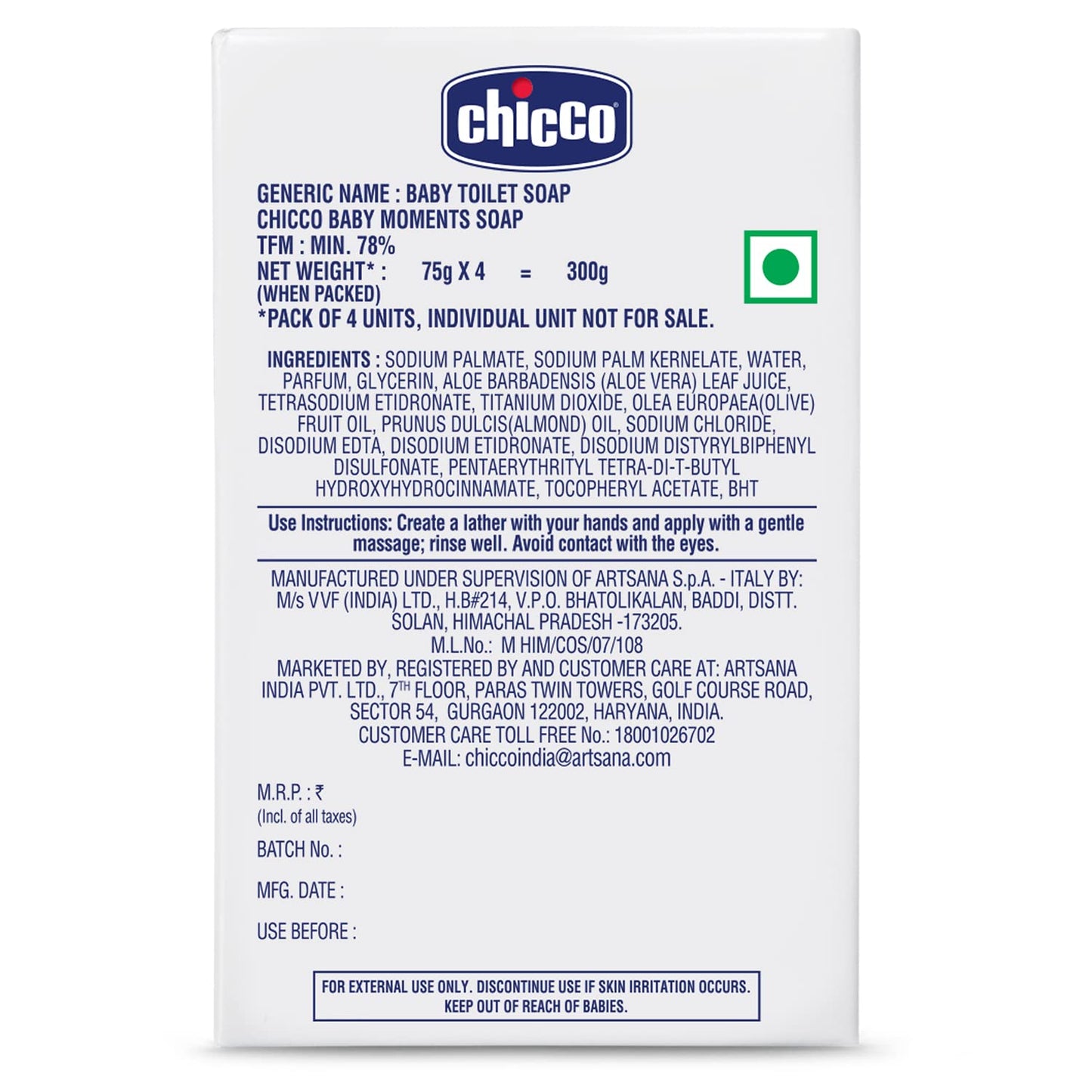 CHICCO  BABY SOAP  75 GRAMS PACK OF 3