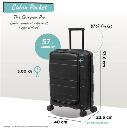 SOLIDLITE Momentous - Cabin with Pocket (Black) Expandable | Front Pocket | TSA Lock